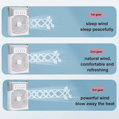 3 In 1 Small Air Cooler LED Night Light Portable Humidifier Air Adjustment Fan For Office & Home